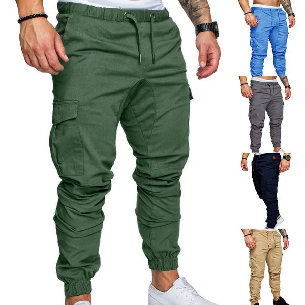 Waist Drawstring Ankle Tied Cargo Pants Casual Solid Color Pockets Men Pants Men's Clothing