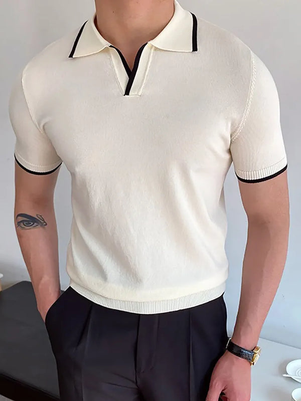 Summer Men Fashion Polo Shirts Short Sleeve Turn-down Collar Patchwork