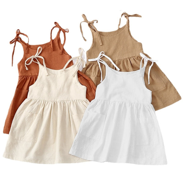 Summer Toddler Girl Dress Sleeveless Cotton Kids Beach Dress with