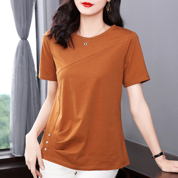 Solid Color Short-sleeved T-shirt For Women Plus Size Baggy Fashion Top
