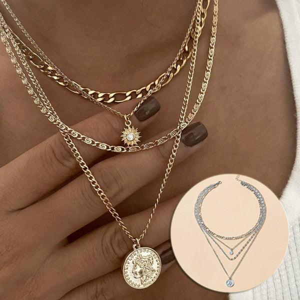 Chunky Gold Necklace Chunky Charm Necklace For Women Layered Gold Necklace For Women Silver Coin Necklace Jewelry Gifts For Women