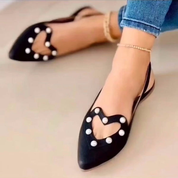 Love Shoes With Pearls Flats Women Sandals Pionted Toe Shoes