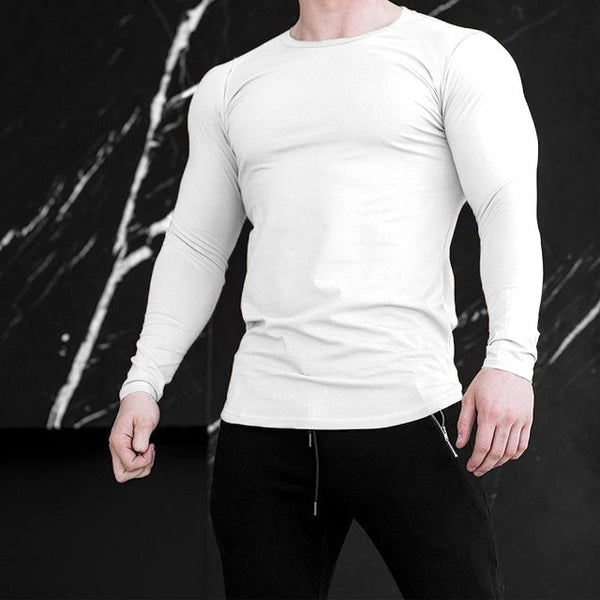 Fast Drying Sports Long Sleeved Men's Solid Color Fitness Shirt