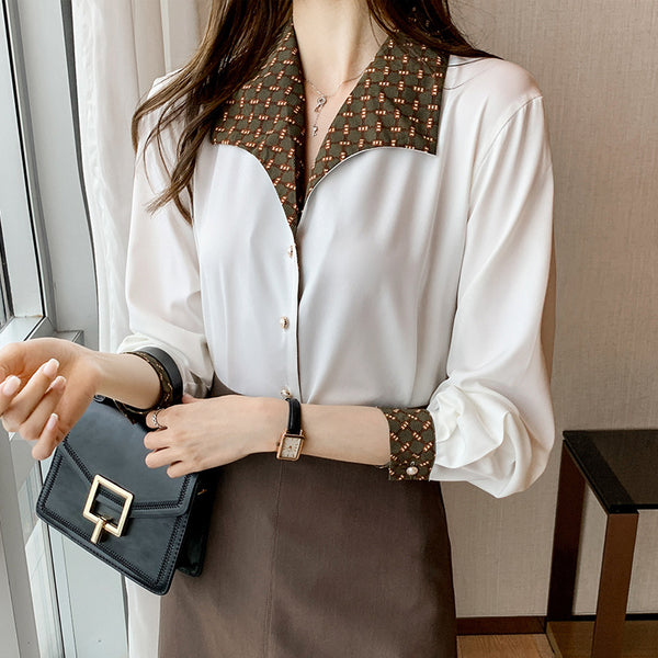 Women's Shirts All-match Retro Hong Kong Style Temperament Shirt Long-sleeved Tops