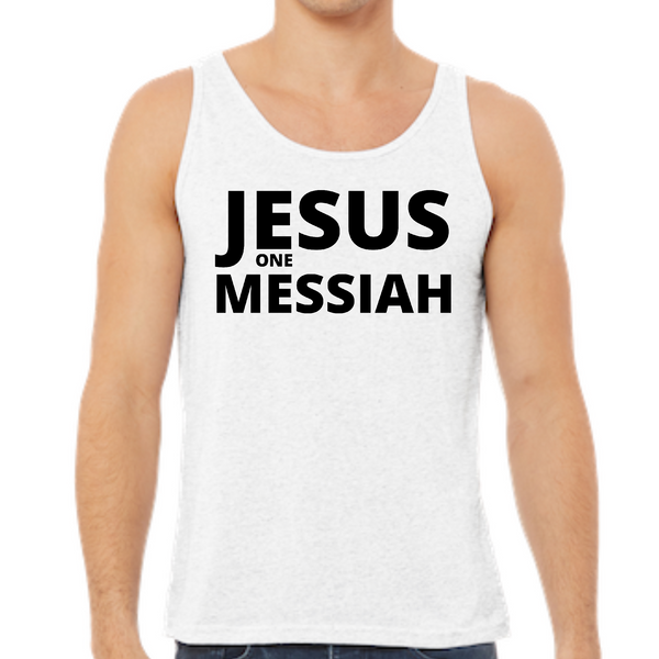 Mens Tank Top Fitness Shirt Jesus One Messiah Black Illustration