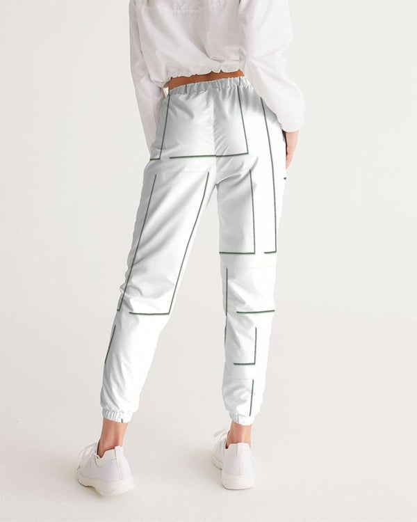 Womens Track Pants - White & Gray Block Grid Graphic Sports Pants